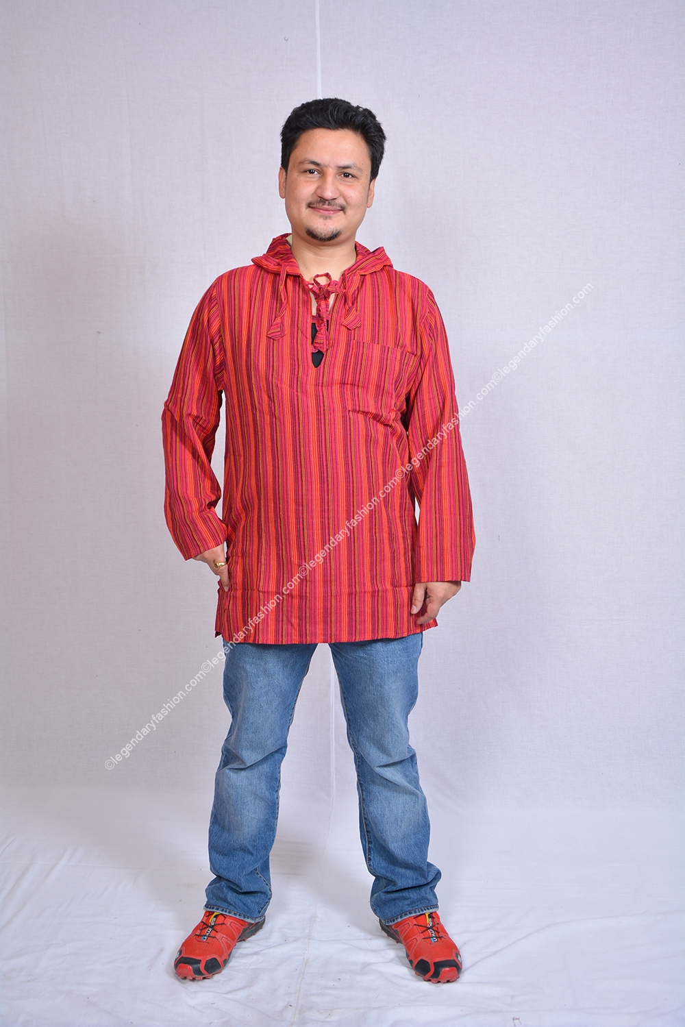Three Button Hoody Stripe Kurta
