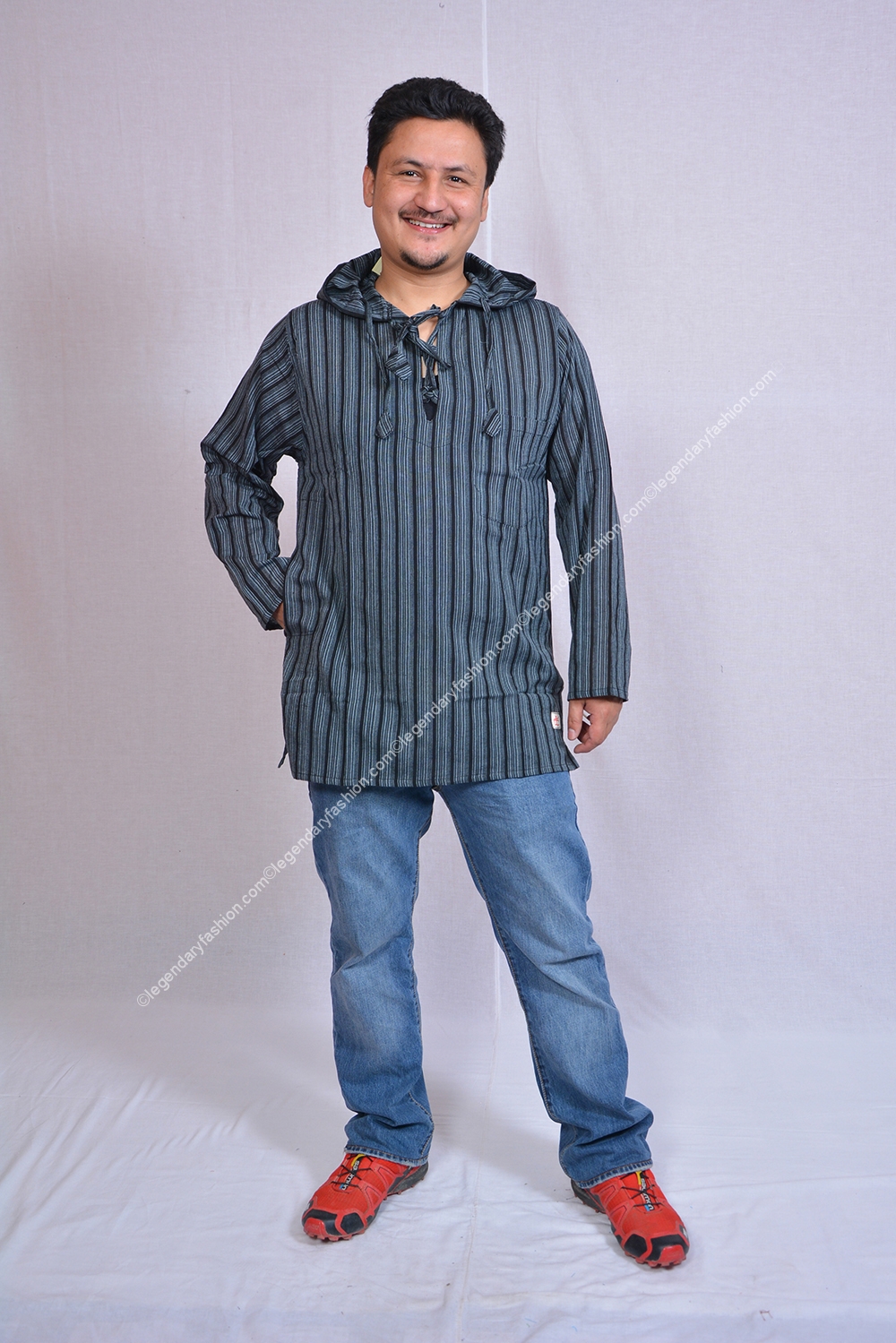 Three Button Hoody Stripe Kurta