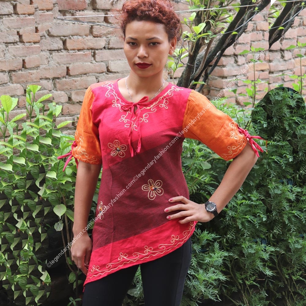 Ladies flowery embroidery tops
