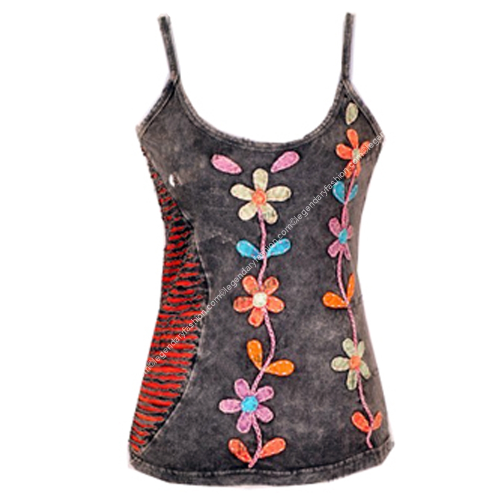 Ladies razor cut flowery tank tops