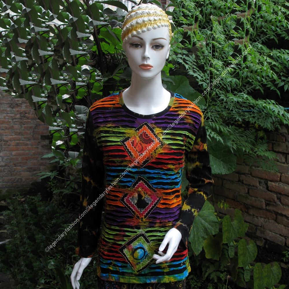 ladies hippies tie dye rainbow razor cut tops