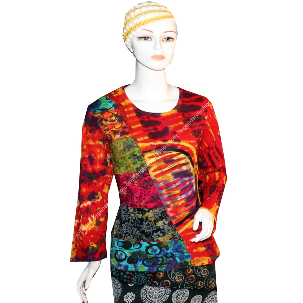 ladies hippies tie dye rainbow razor cut tops