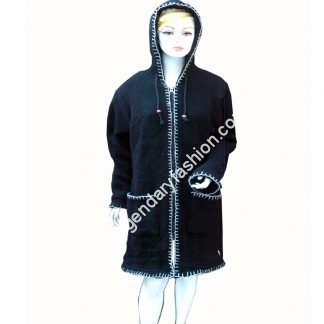 Ladies natural plain long coat with handwork