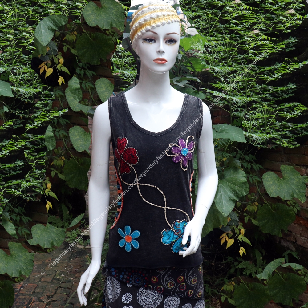 Ladies rainbow piping razor cut tops