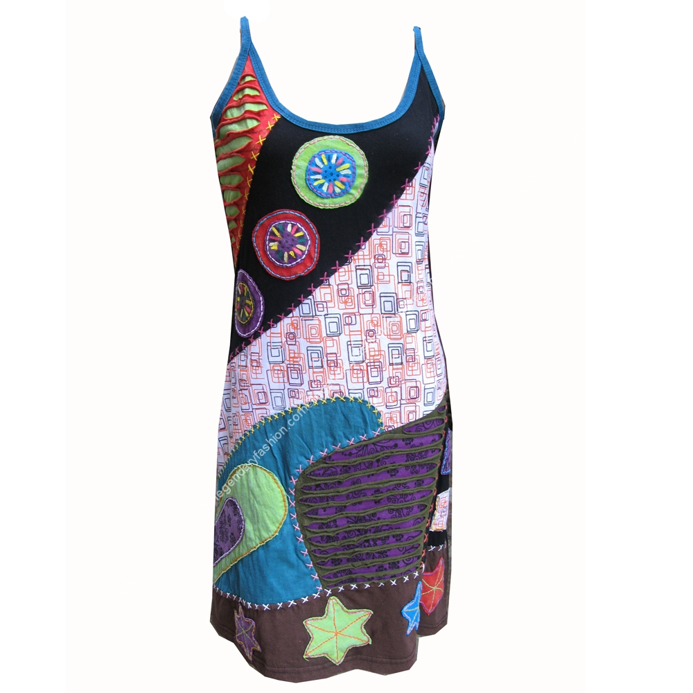Ladies bohemian razor cut print dress