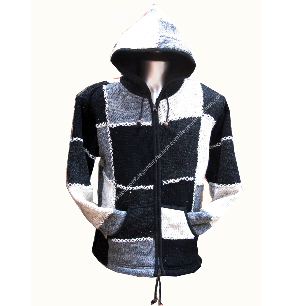 Natural patchwork multi handwork woolen jacket