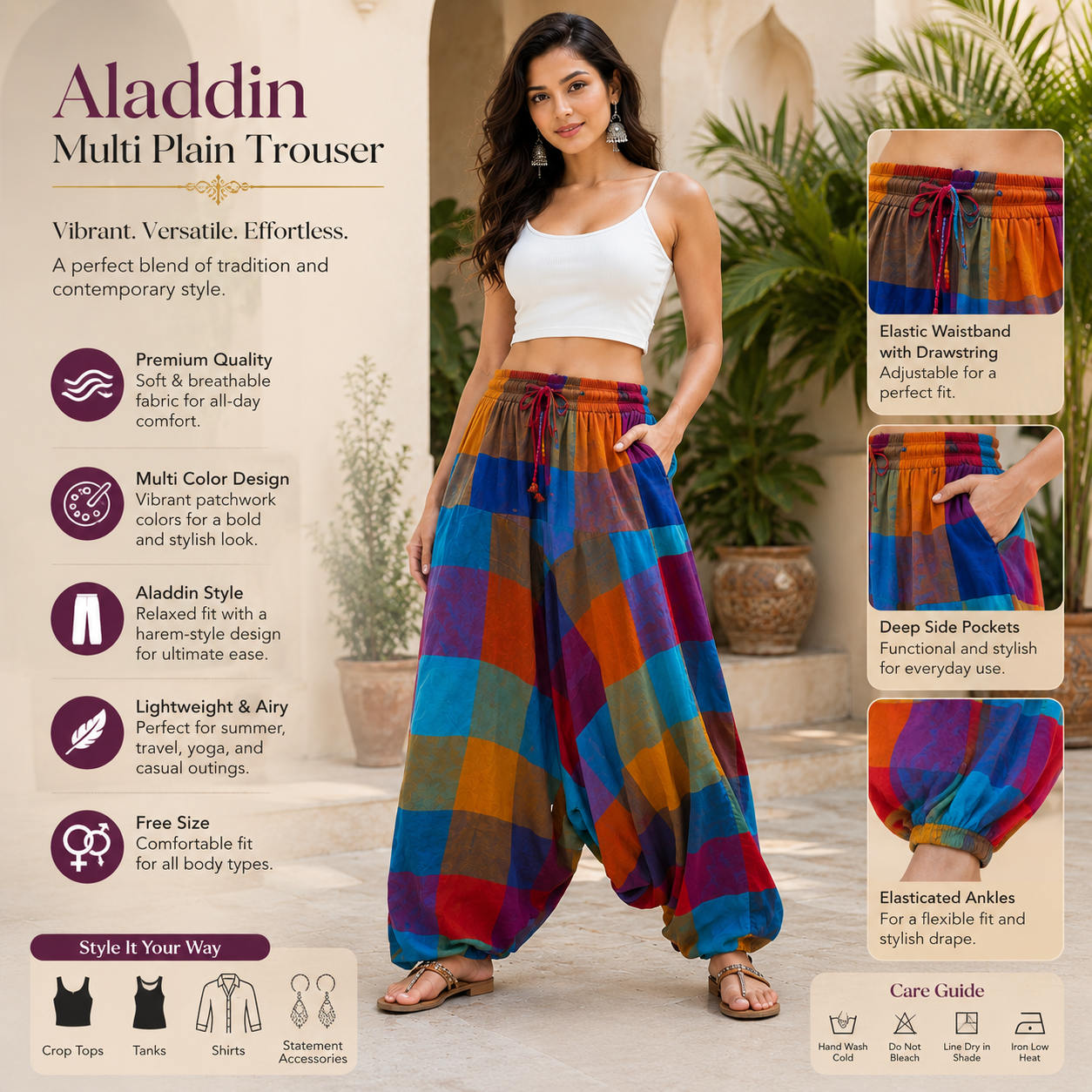 Aladdin multi plain trouser2