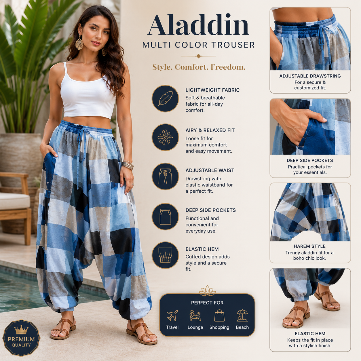 Aladdin multi plain trouser - Image 2