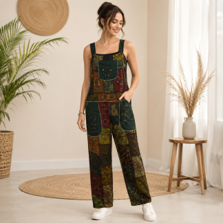 Ladies long patchwork dungarees
