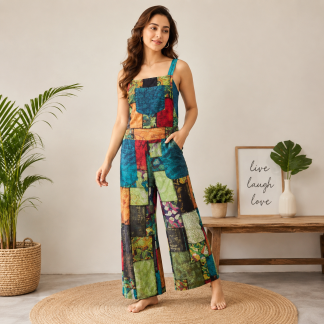 Ladies long patchwork dungarees