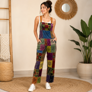 Ladies long patchwork dungarees