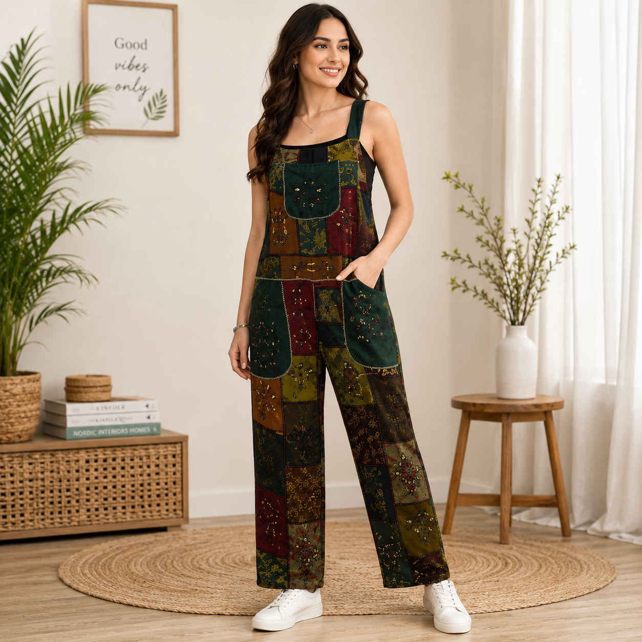 Ladies long patchwork dungarees - Image 2