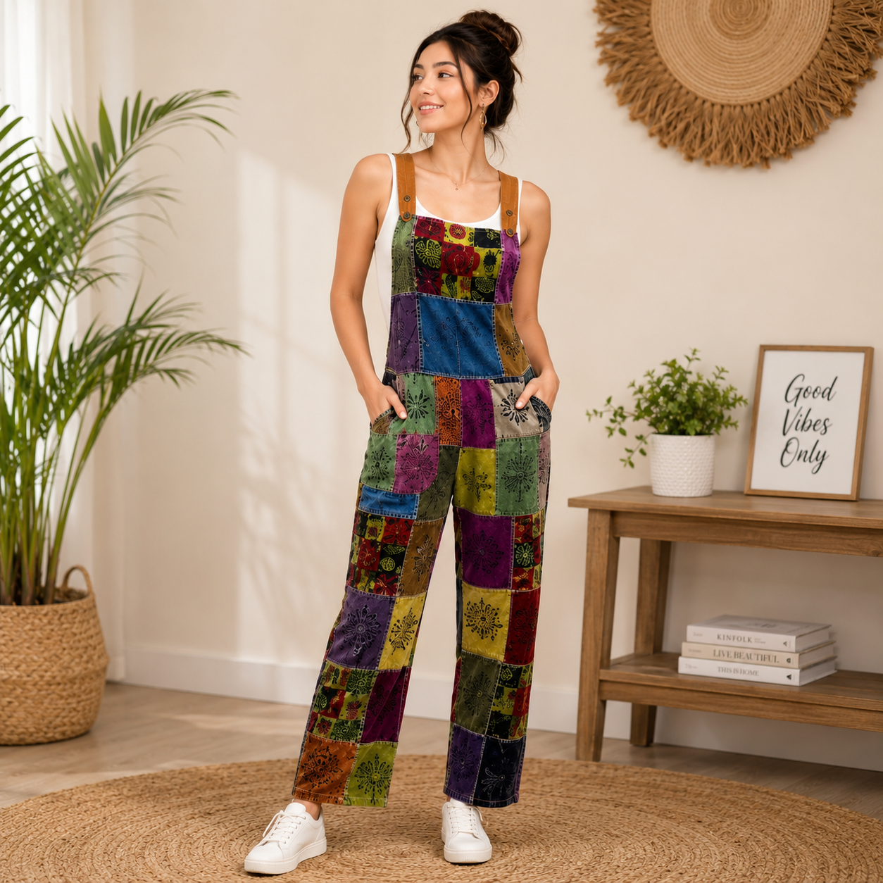 Ladies long patchwork dungarees - Image 2