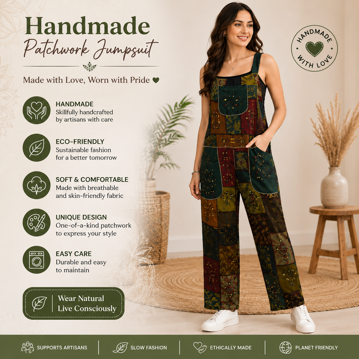 Ladies long patchwork dungarees2