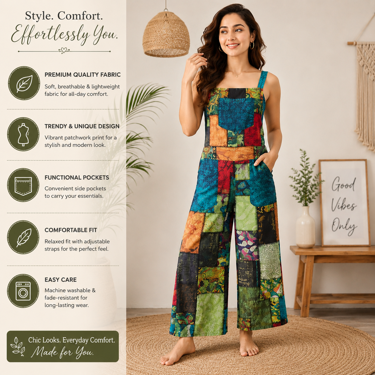 Ladies long patchwork dungarees - Image 3