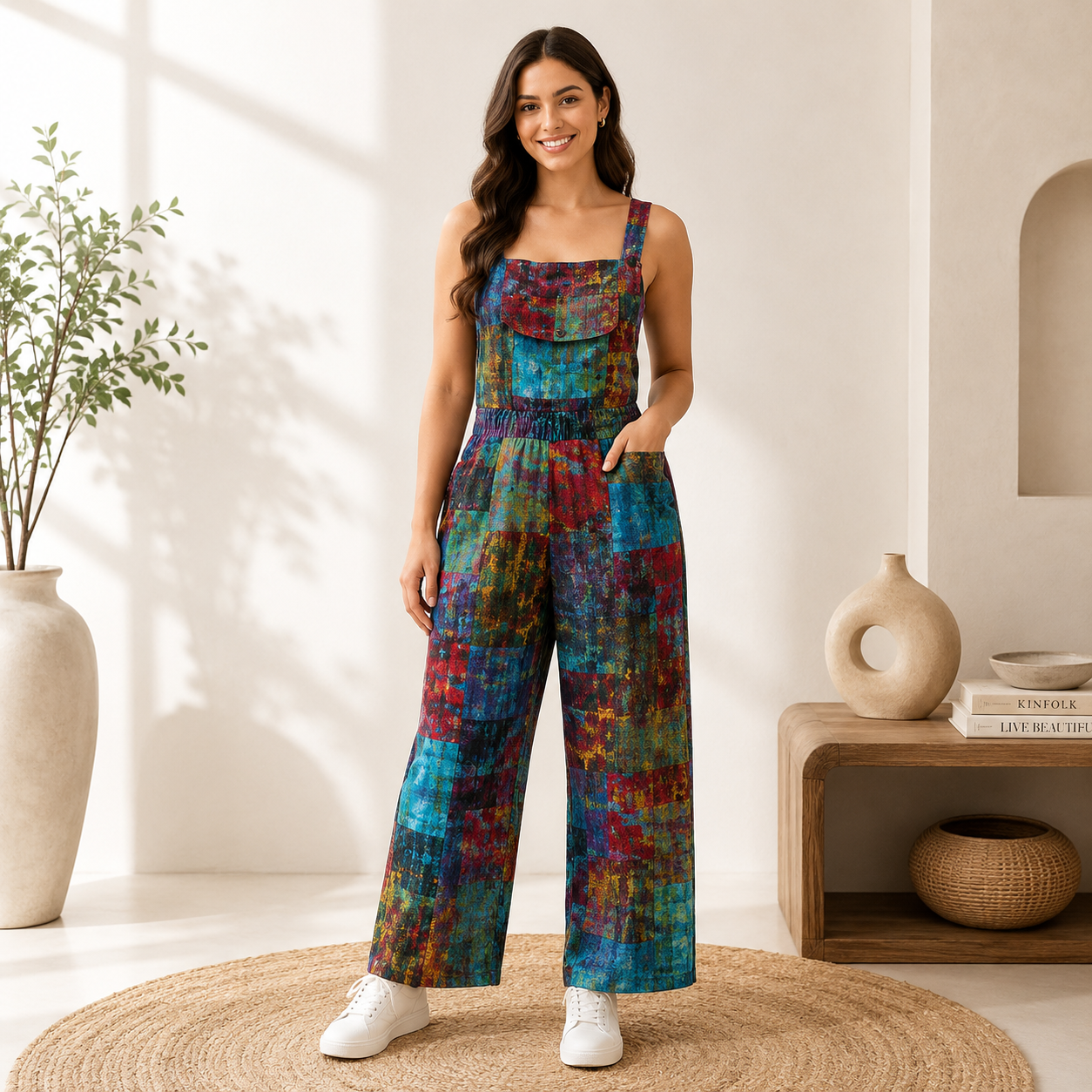 Ladies tie dye patchwork hippies dungarees
