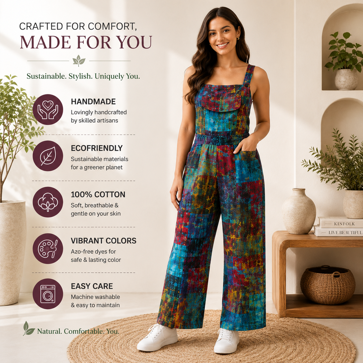 Ladies tie dye patchwork hippies dungarees - Image 2