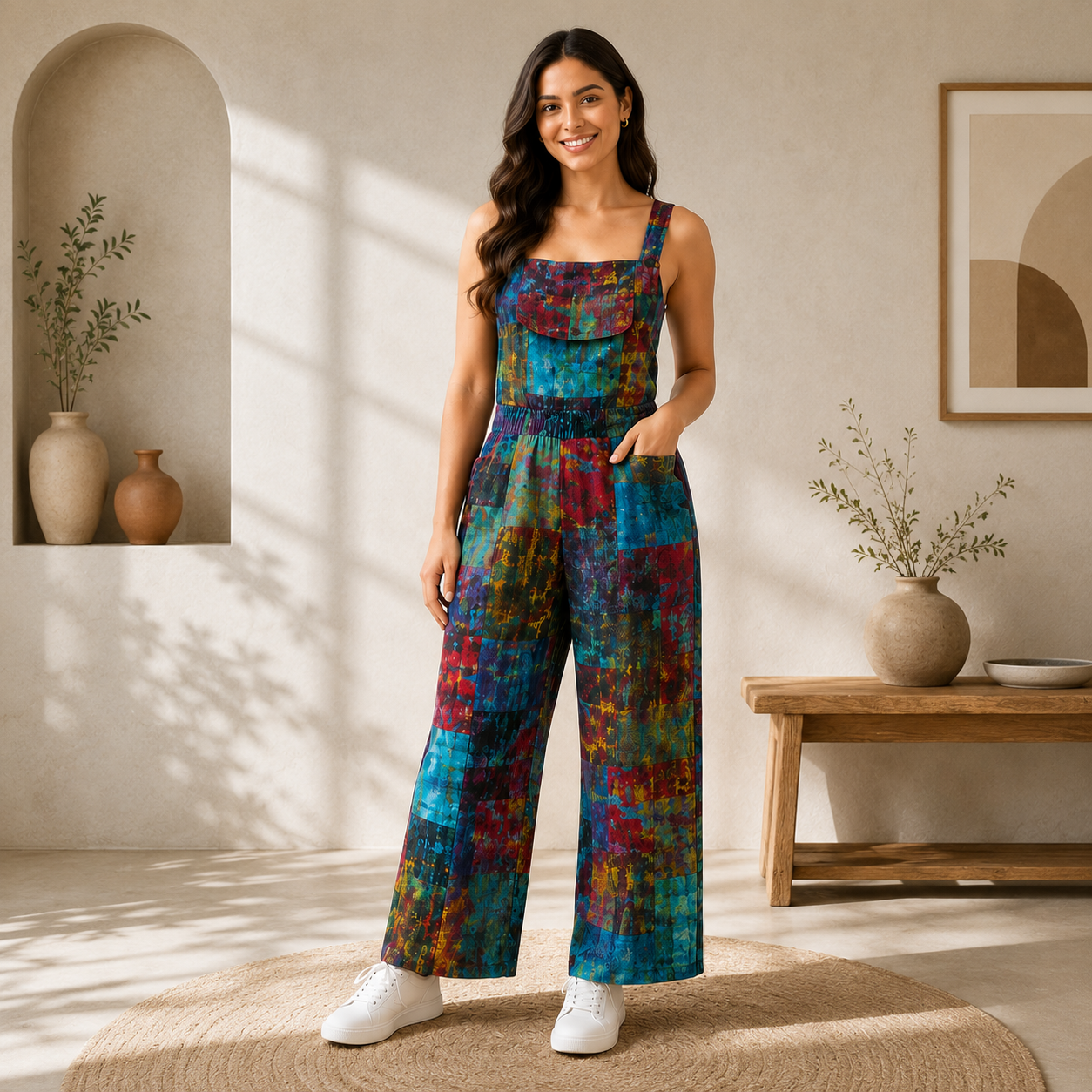 Ladies tie dye patchwork hippies dungarees - Image 3
