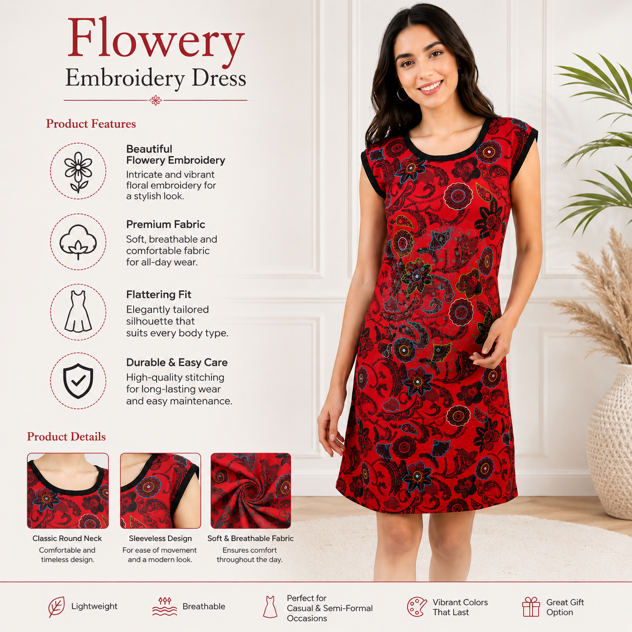 Flowery Embroidery Dress - Image 2