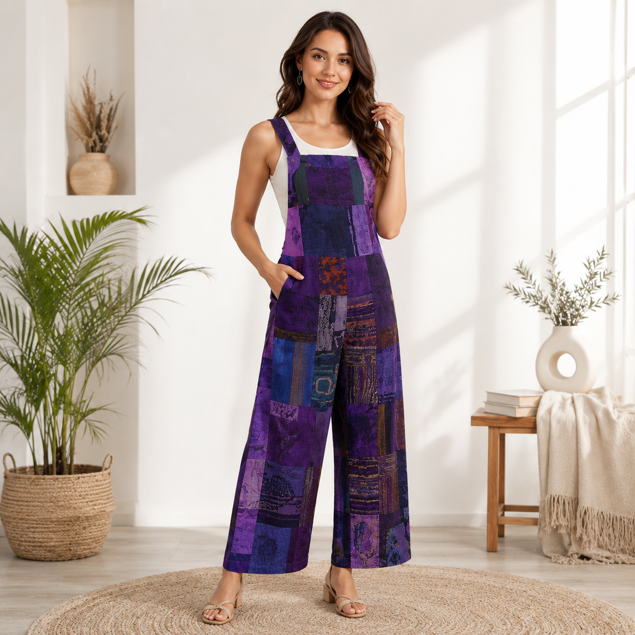 Ladies multi patchwork dungaree - Image 2