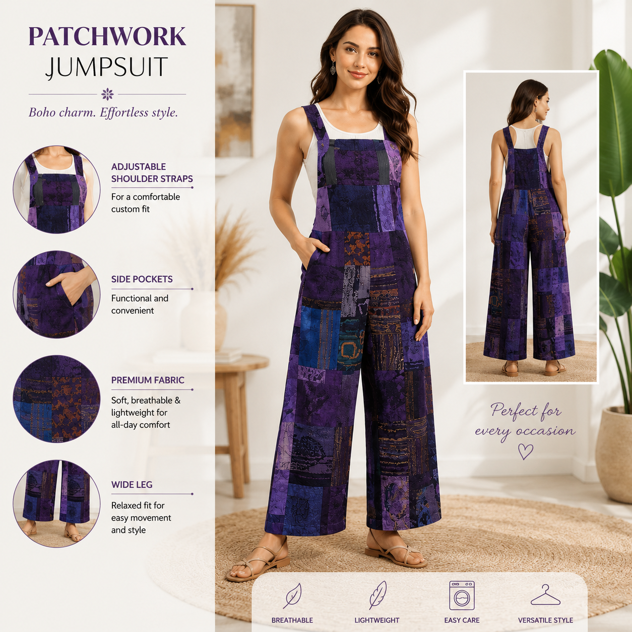 Ladies multi patchwork dungaree - Image 3