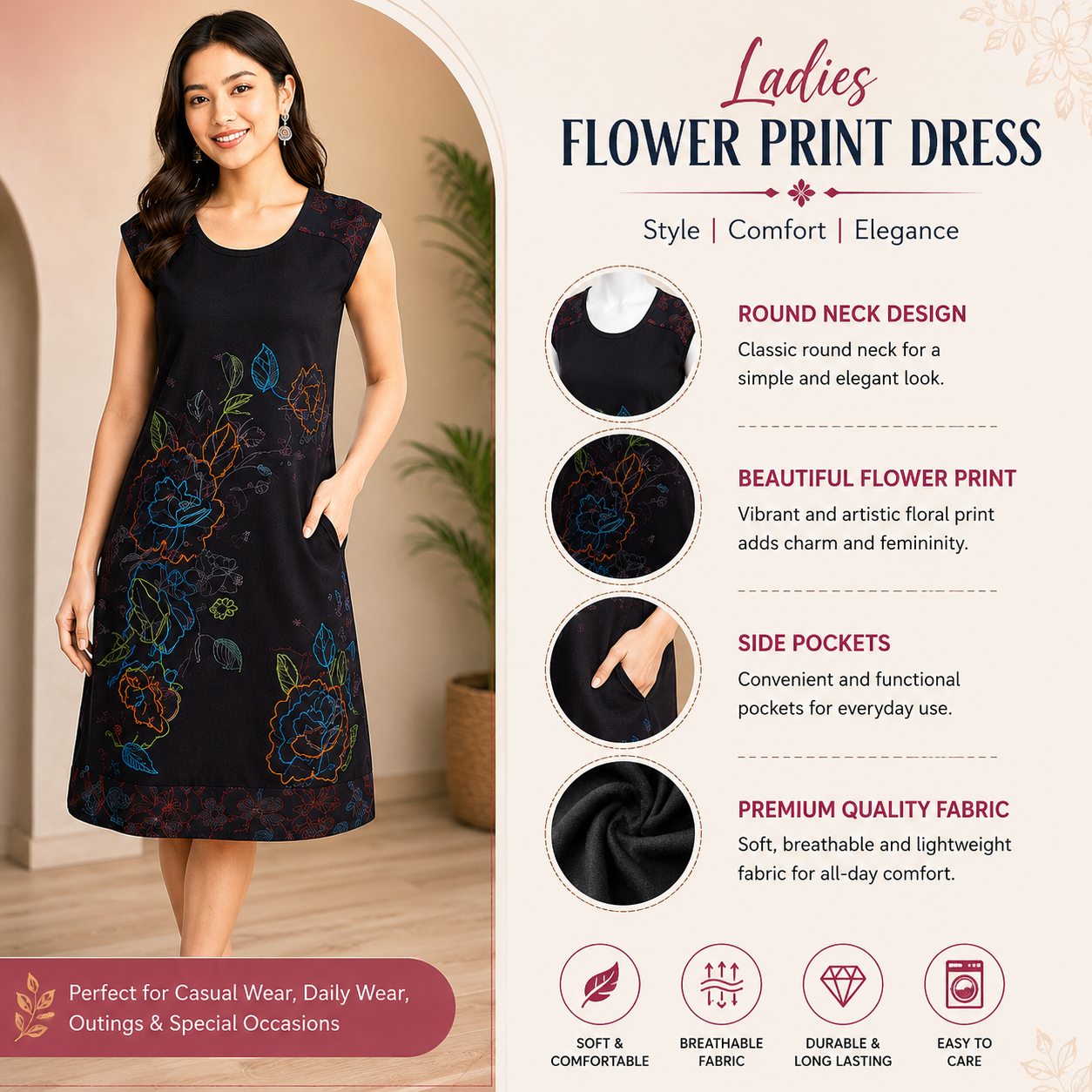 Ladies Flower Print Dress2