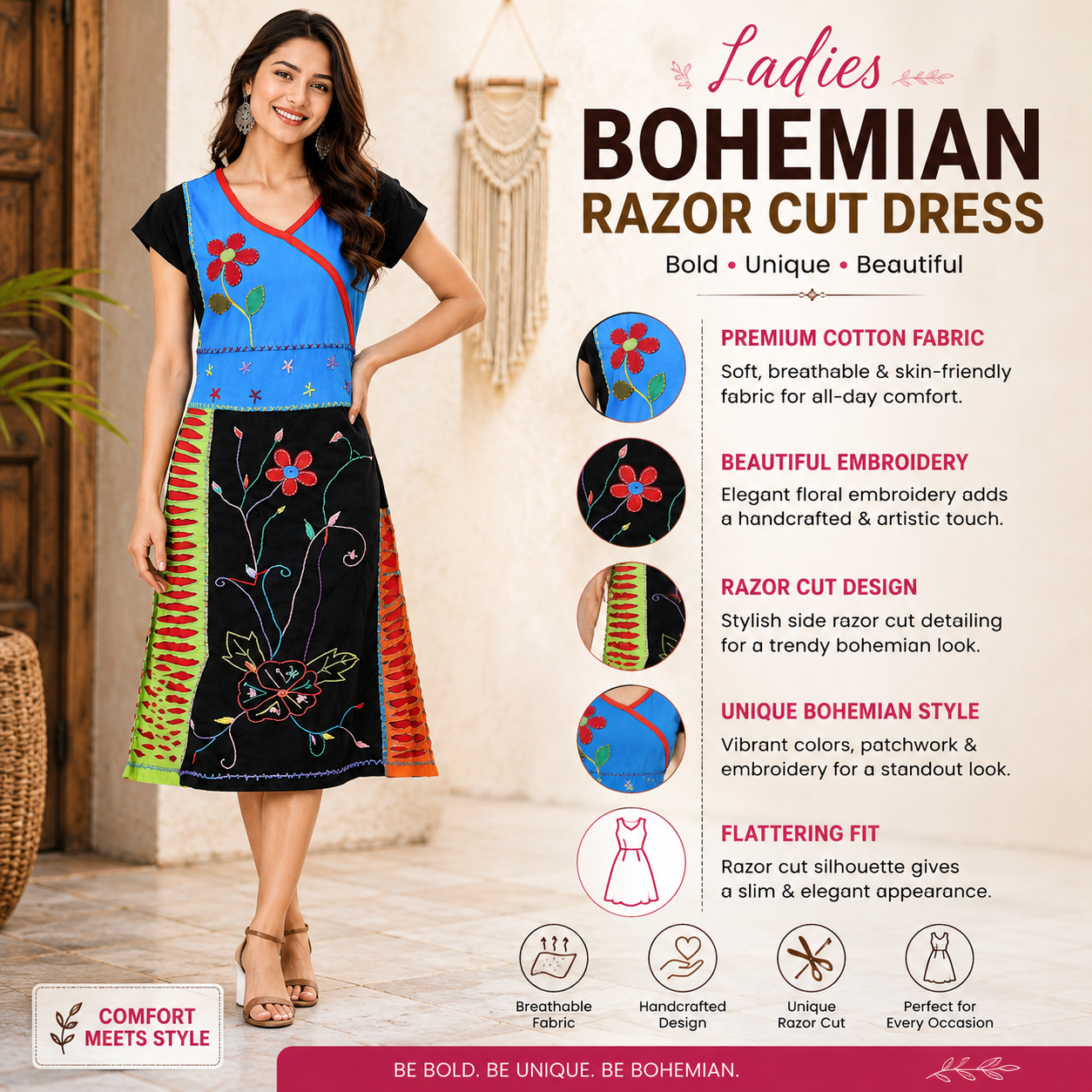Ladies bohemian razor cut dress - Image 2
