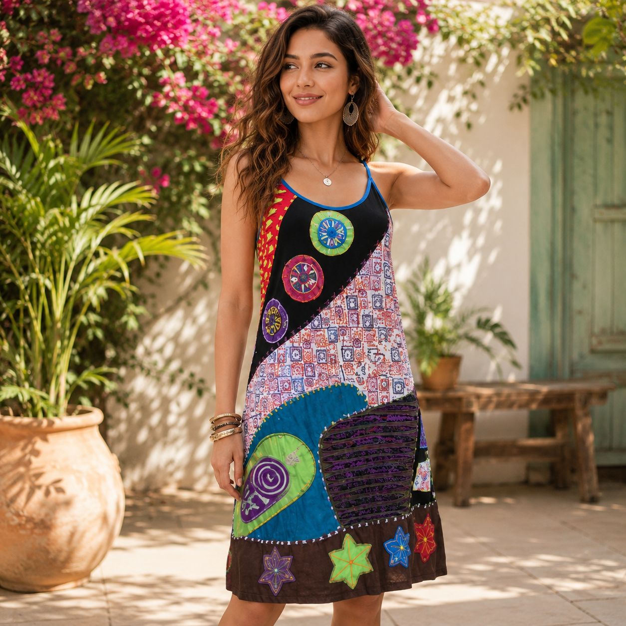 Ladies bohemian razor cut print dress2