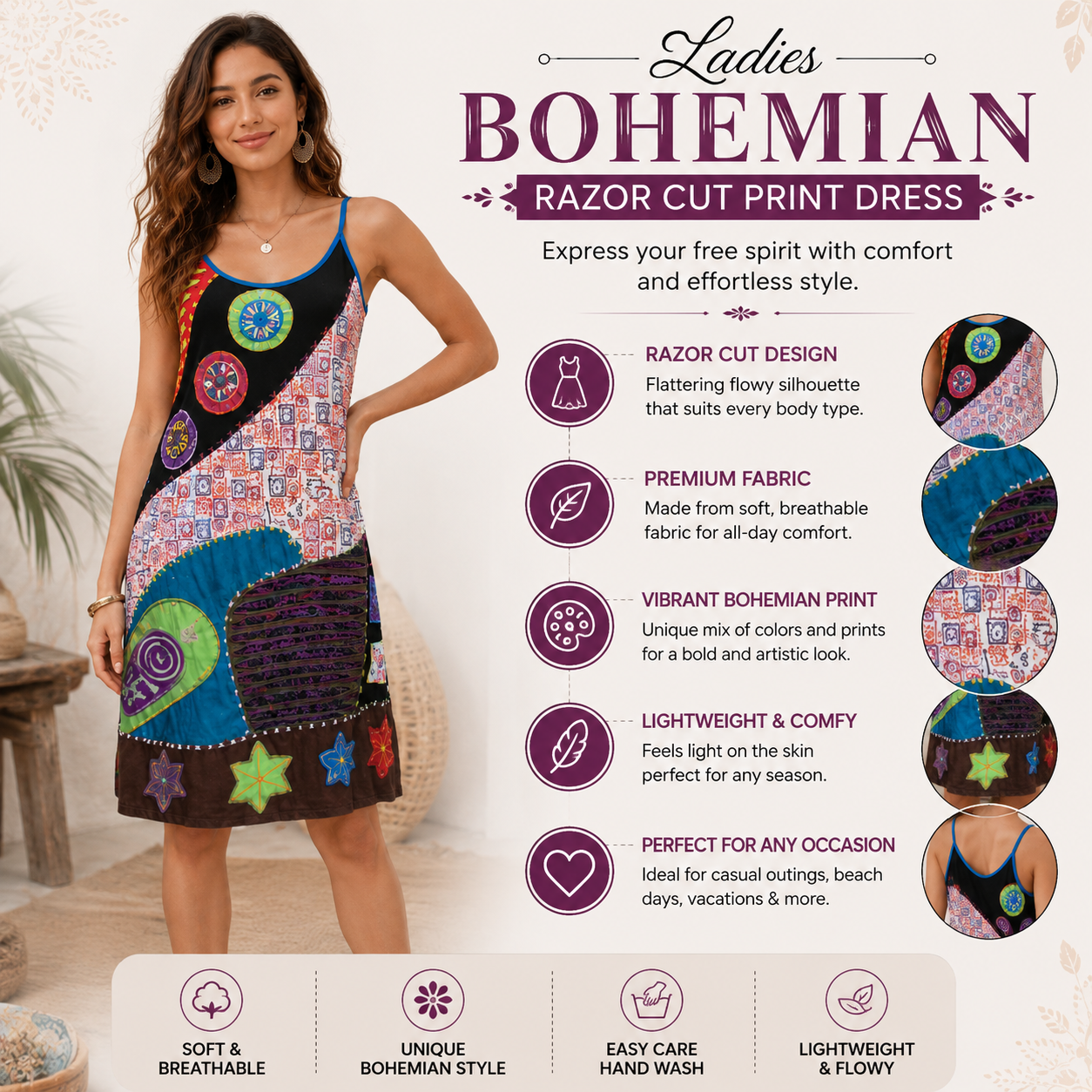 Ladies bohemian razor cut print dress - Image 2