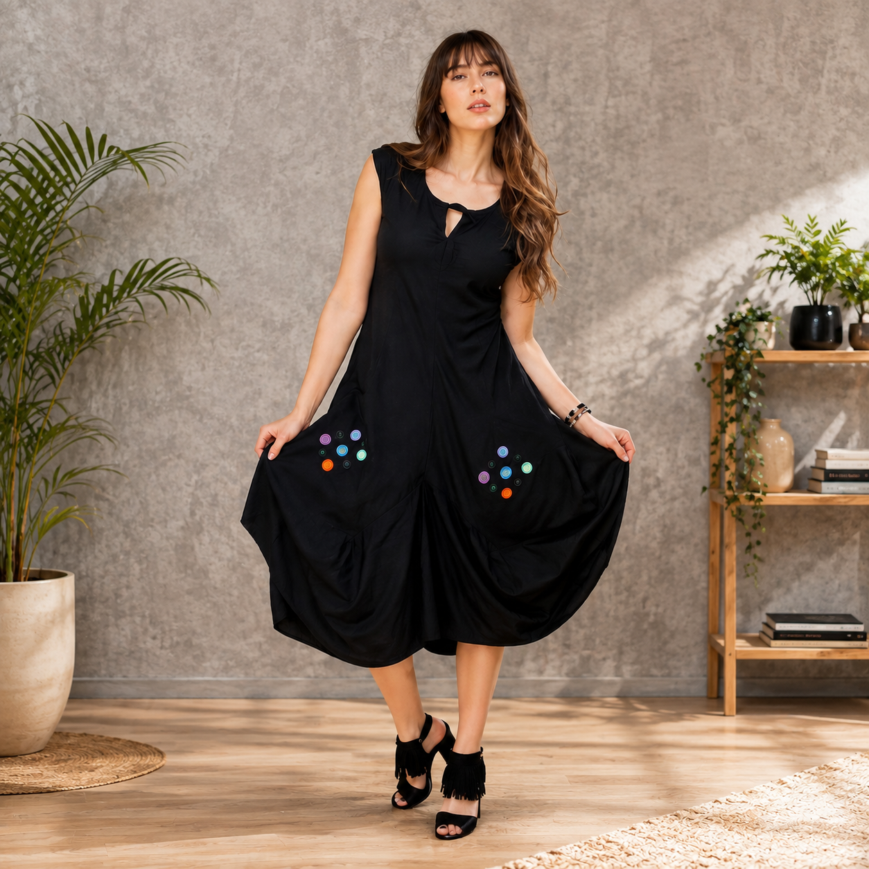 Ladies calf length dress1