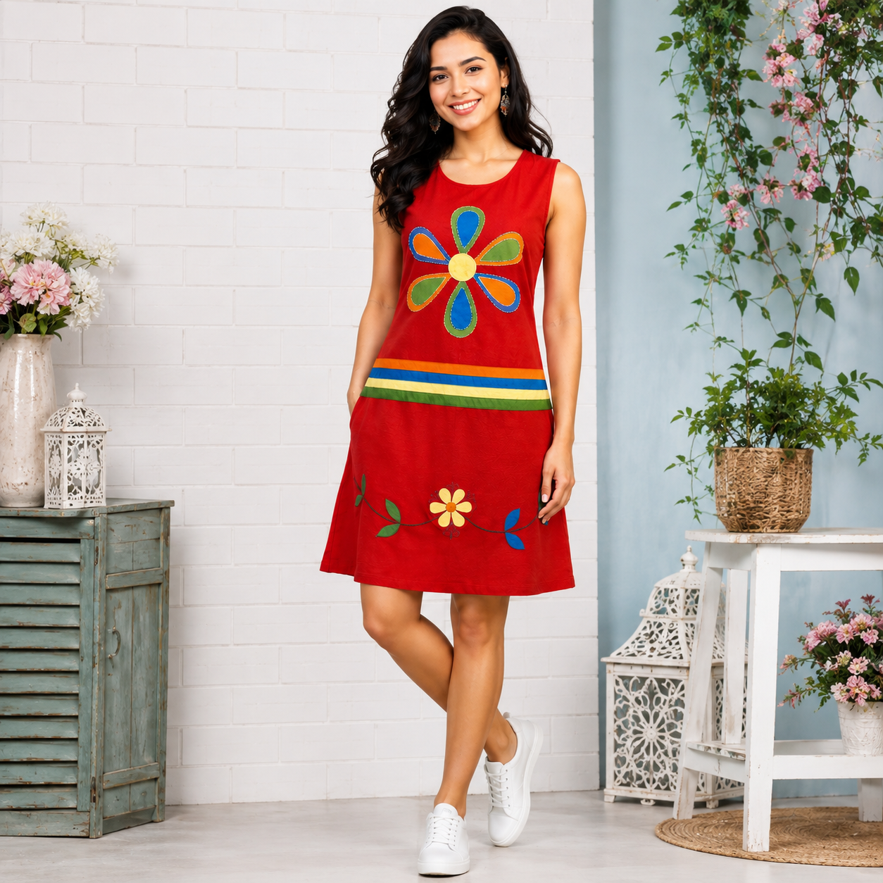 Ladies flower embroidery dress1