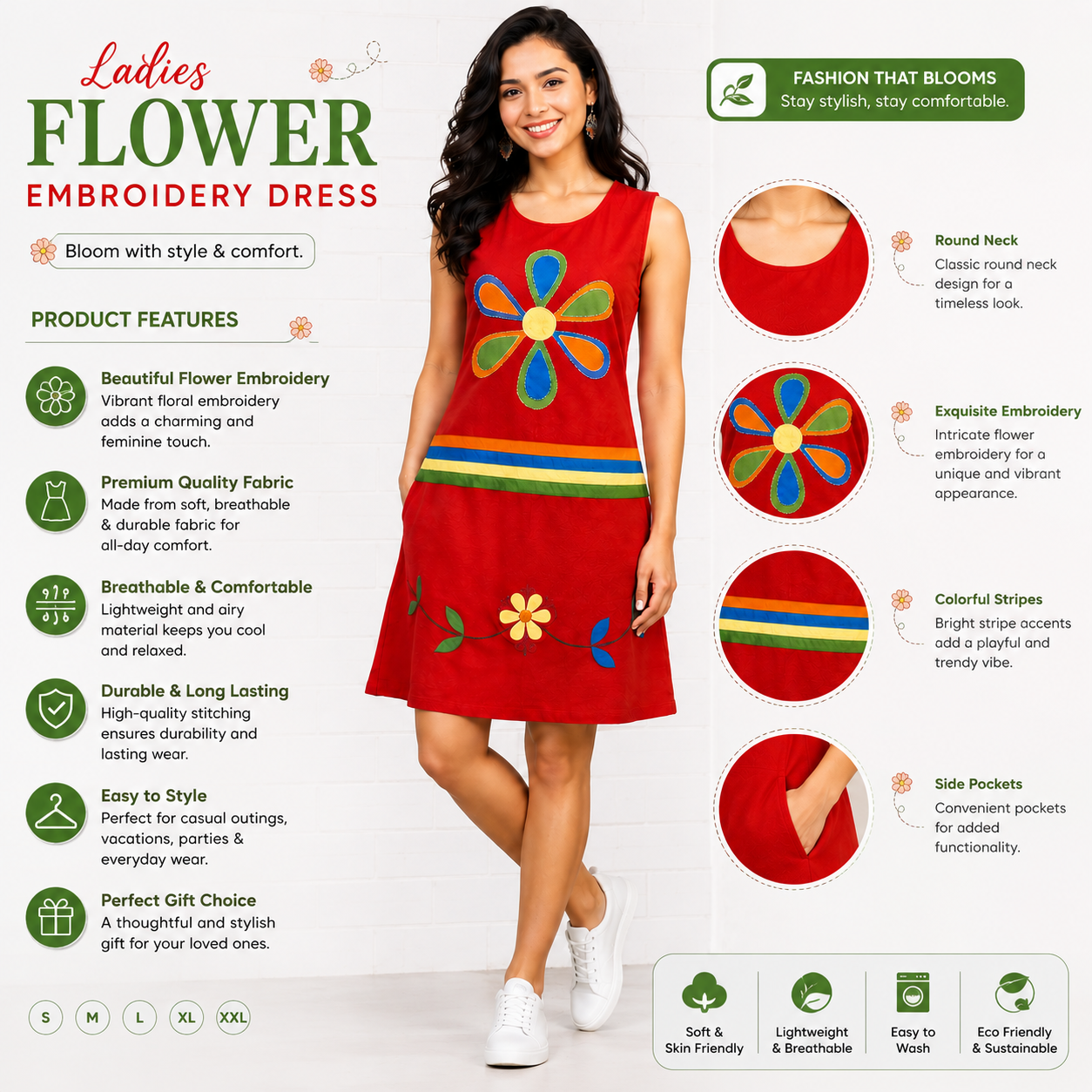 Ladies flower embroidery dress2