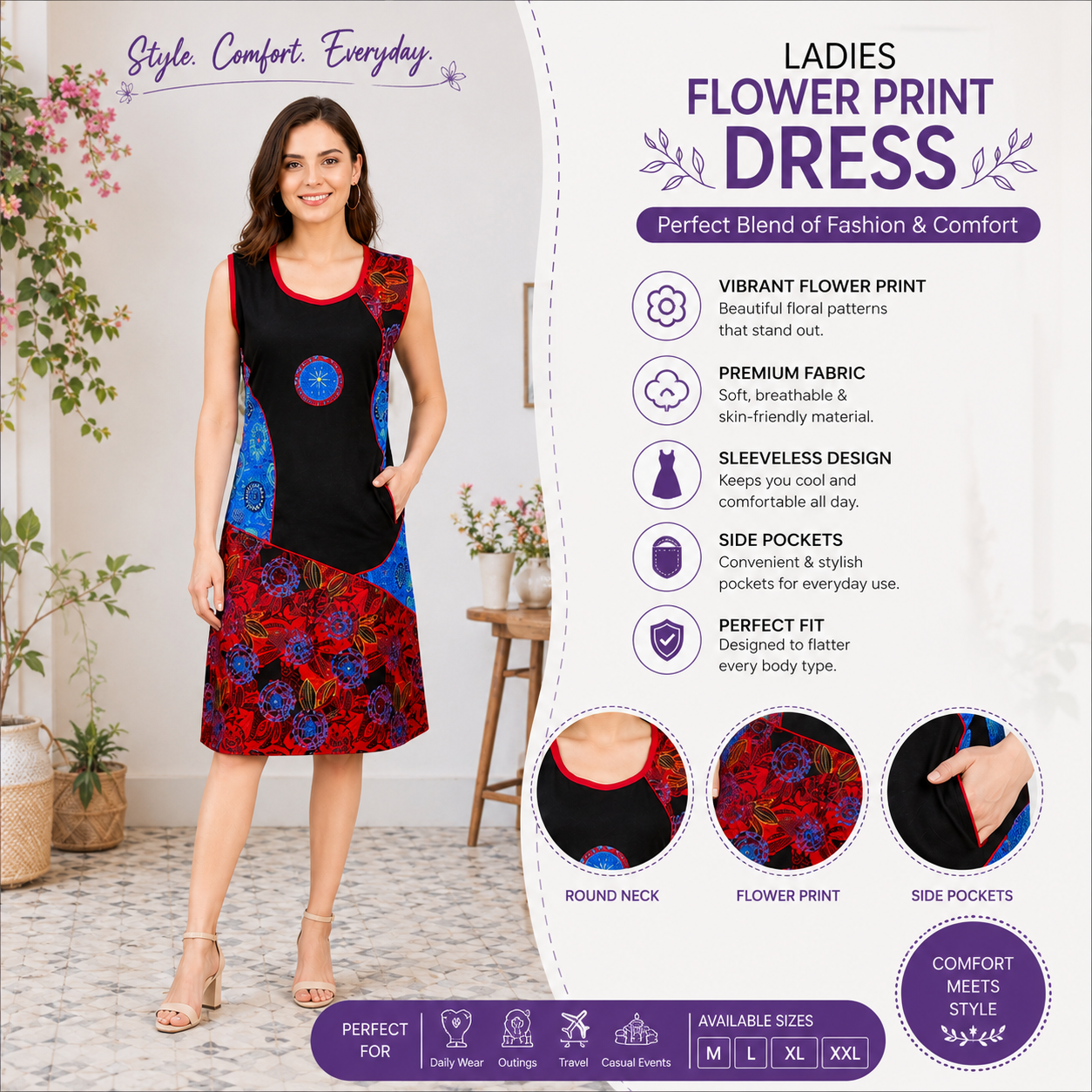 Ladies flower print dress3