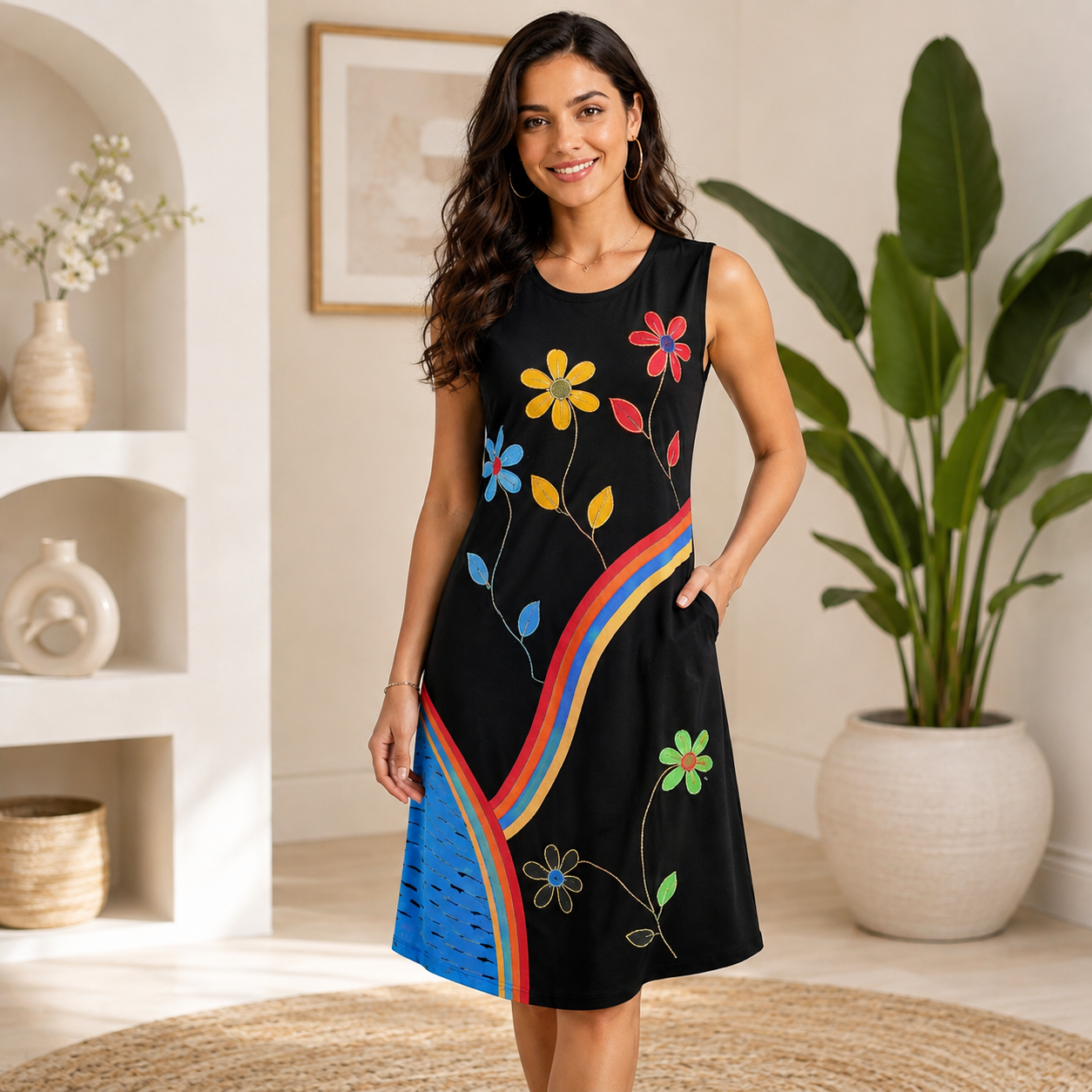 Ladies flowery embroidery dress - Image 3