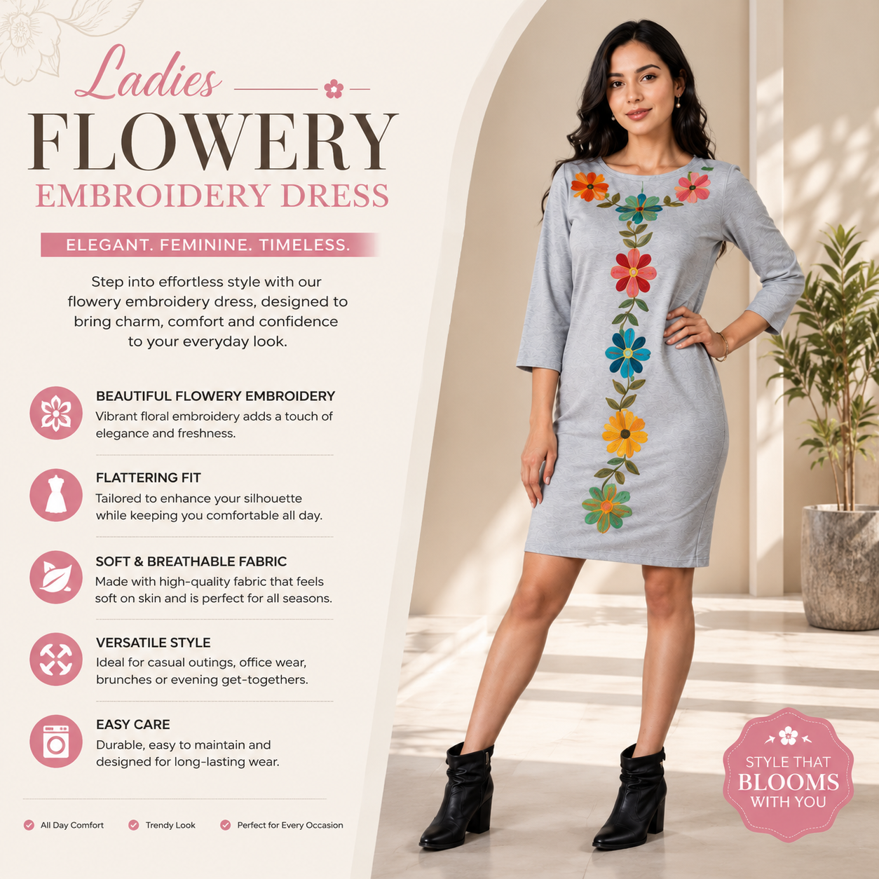 Ladies flowery embroidery dress - Image 2