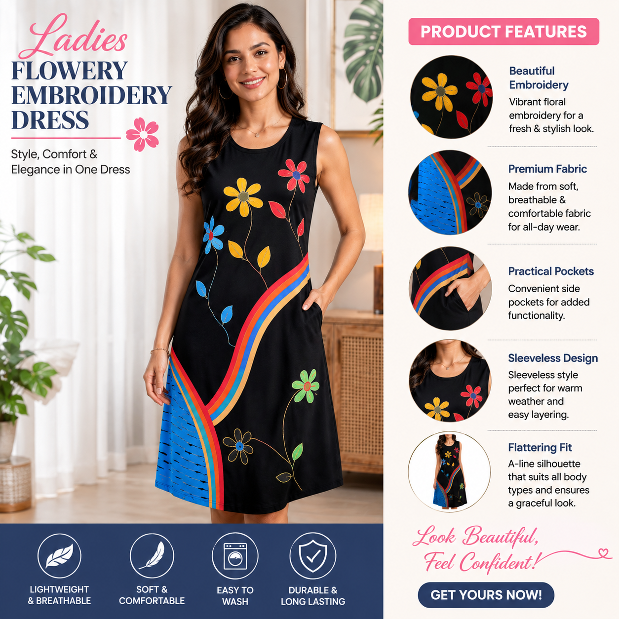 Ladies flowery embroidery dress3