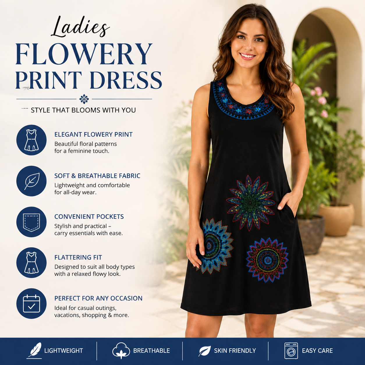 Ladies flowery print dress3