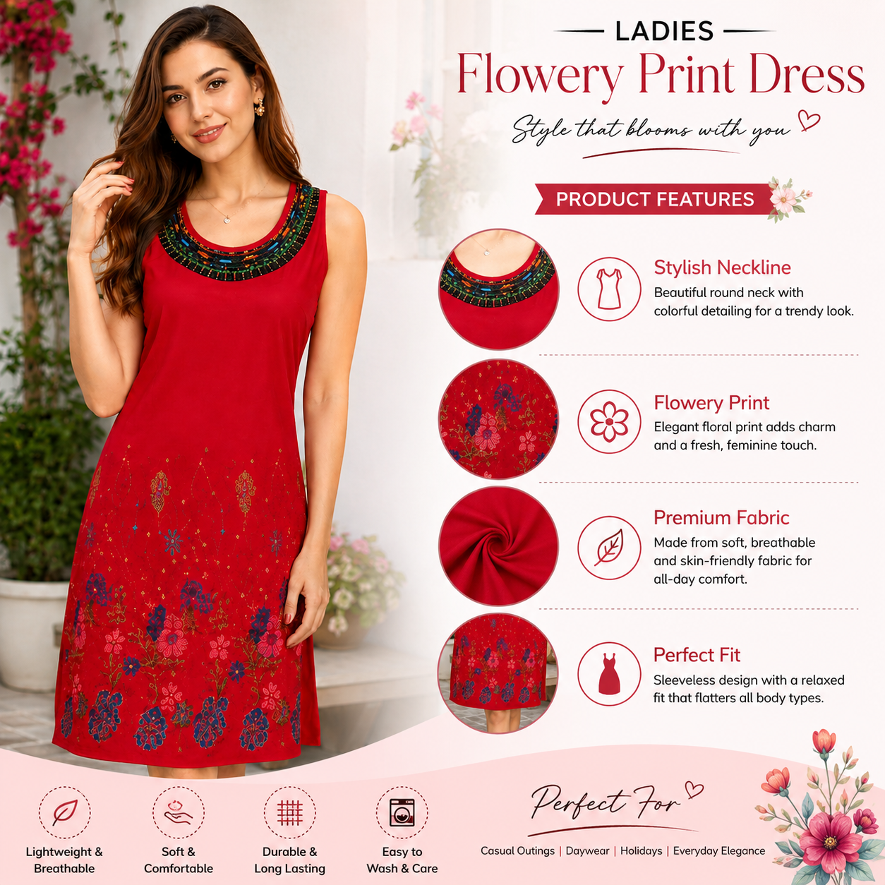 Ladies flowery print dress - Image 2
