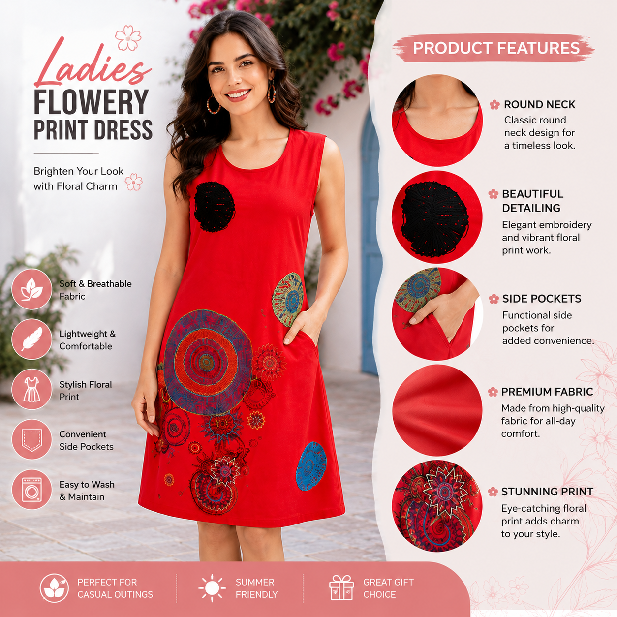 Ladies flowery print dress3