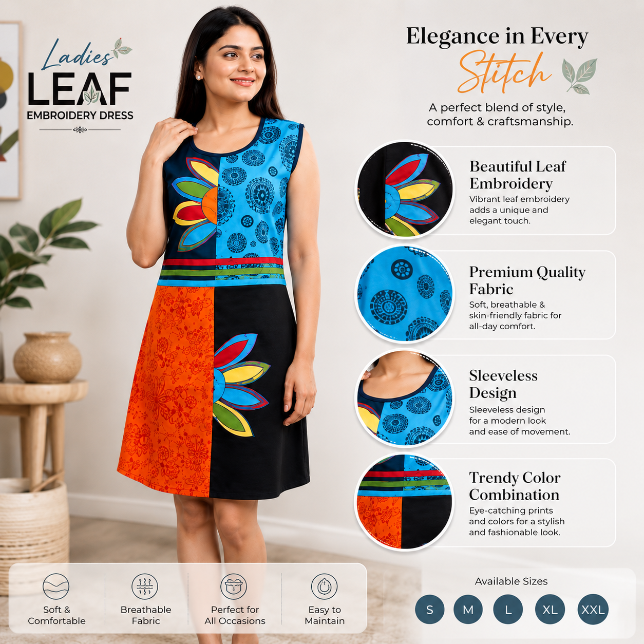 Ladies leaf embroidery dress2