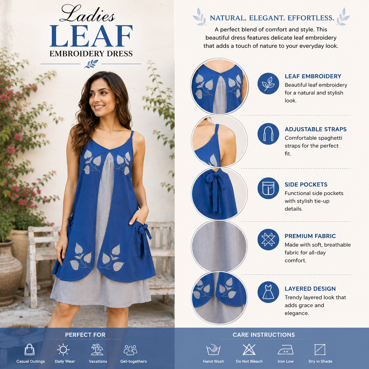 Ladies leaf embroidery dress - Image 2
