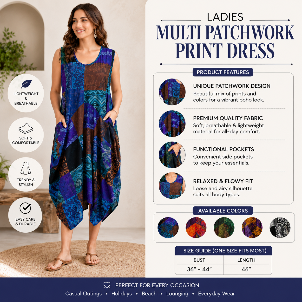 Ladies multi patchwork print Dress - Image 2