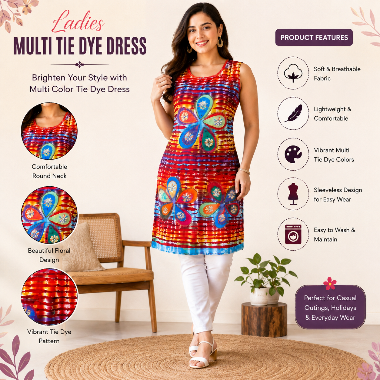 Ladies multi tie dye dress - Image 2