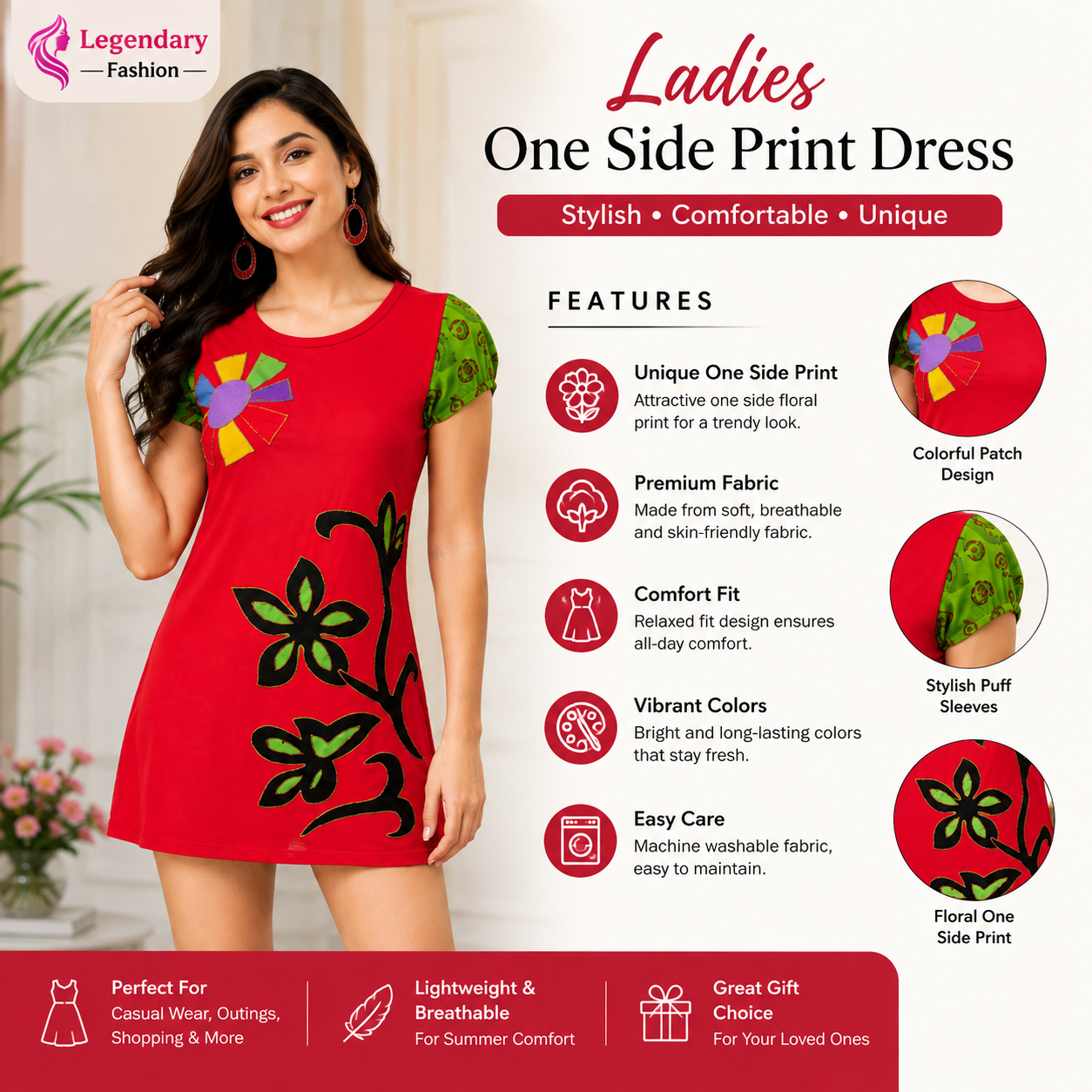 Ladies one side print dress - Image 2