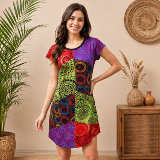 Ladies print patchwork dress
