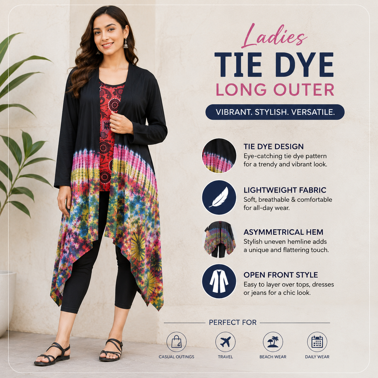 Ladies tie dye long outer - Image 2