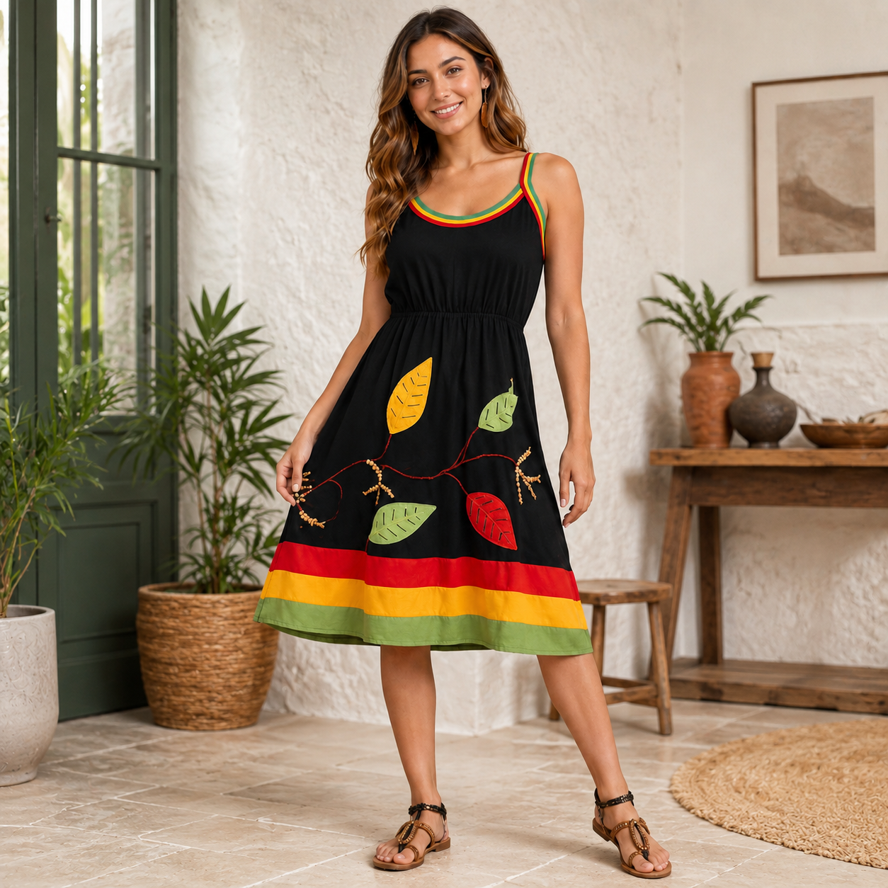 Ladies hippies style piping dress2