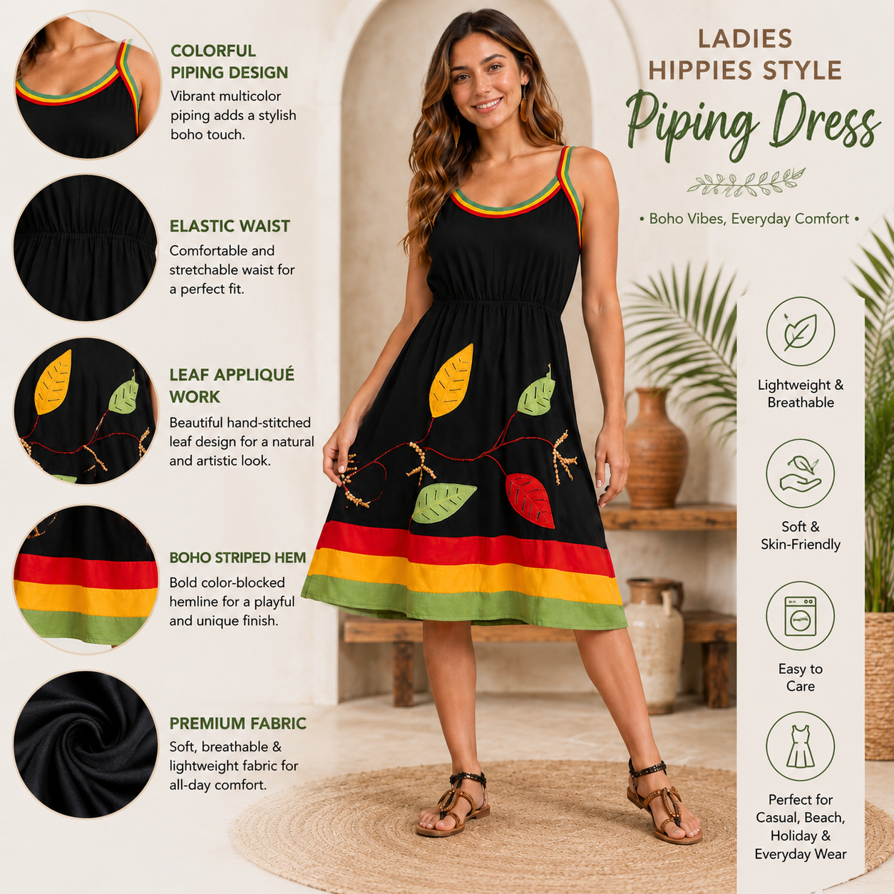 Ladies hippies style piping dress3
